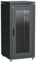 ITK Шкаф сетевой напольный 19" LINEA N 28U 600х800мм стеклянная передняя дверь, задняя металлическая черный