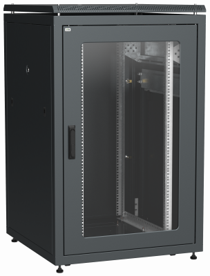 ITK Шкаф сетевой напольный 19" LINEA N 24U 800х800мм стеклянная передняя дверь, задняя металлическая черный