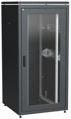 ITK Шкаф сетевой напольный 19" LINEA N 33U 800х800мм стеклянная передняя дверь, задняя металлическая черный